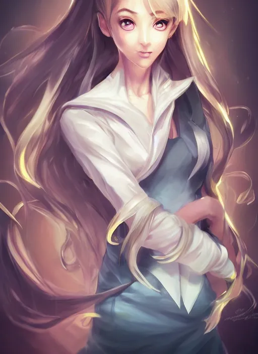 Image similar to beautiful portrait of a Lawyer who looks like Celestia Ralgris anime, character design by Ross Tran, artgerm detailed, soft lighting