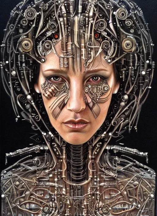 Image similar to biopunk cyborg portrait by julie bell, intricate biopunk patterns, detailed!, very sharp!!!