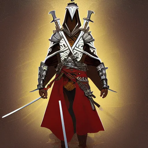 Image similar to an ultra detailed vector image of solaire of astora dressed as ezio auditore, concept art by alphonse mucha and greg rutkowski, praise the blood moon, octane render, liminal space