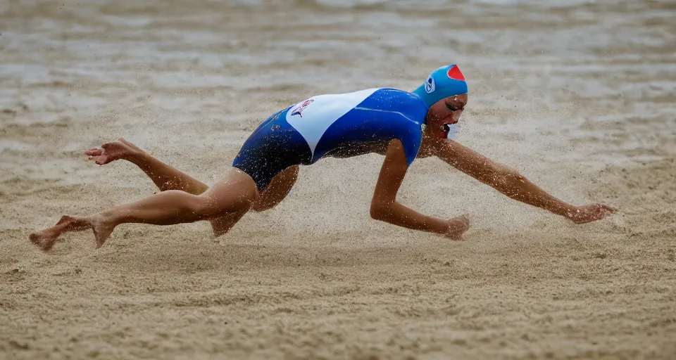 Image similar to olympic swimming in sand instead of water, extremely coherent, motion blur