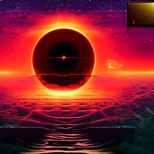 Image similar to dark matter red infernal world future schizophrenia ambient sun and ocean HD 8K