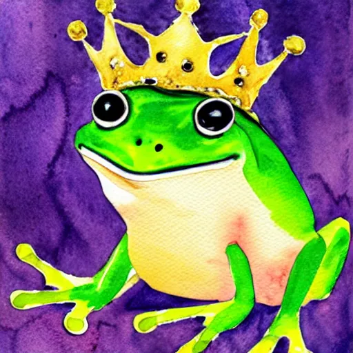 Image similar to beautiful watercolor painting of a frog wearing a crown in swamp