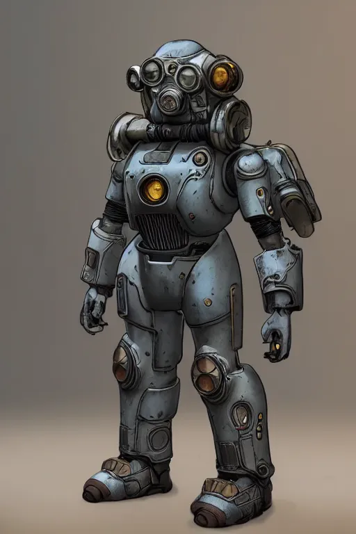 Image similar to fallout 7 6 power armor, hyper realistic, design by mark ryden and pixar and hayao miyazaki, unreal 5, daz, hyperrealistic, octane render, cosplay, rpg portrait, dynamic lighting, intricate, that looks like it is from borderlands and by feng zhu and loish and laurie greasley, victo ngai, andreas rocha, john harris