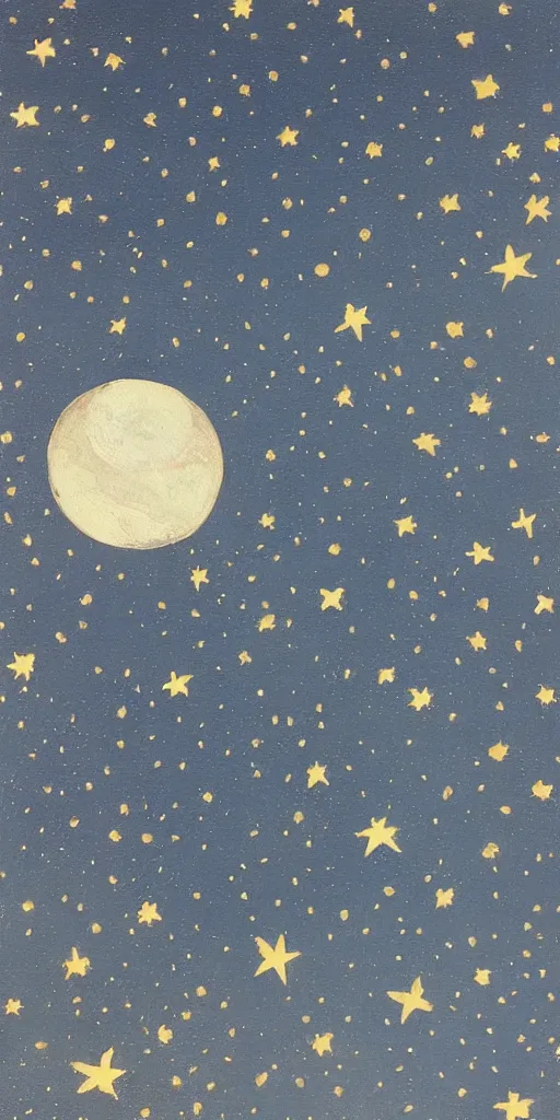 Prompt: oriental painting of the stars, the moon is far above, detailed, refined, high quality, parchment, blackened space, lots of stars