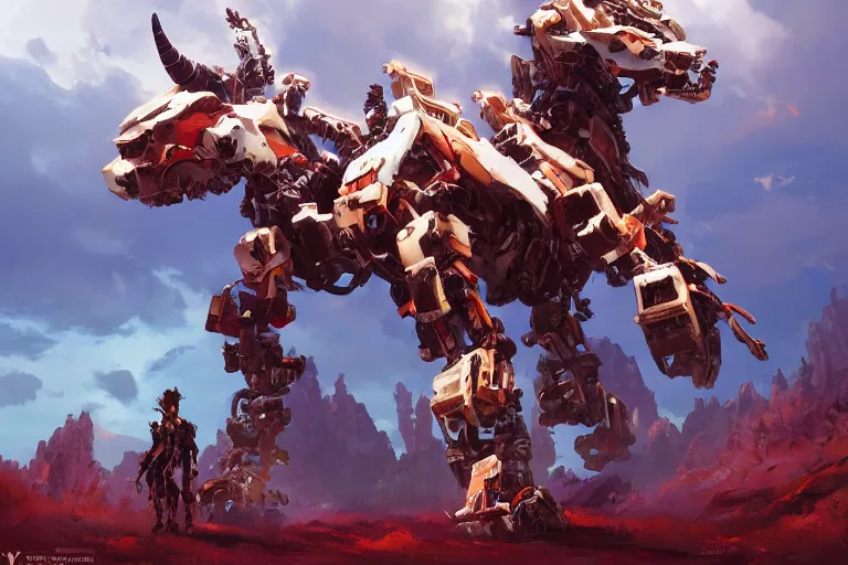 Image similar to grimhorn fanghorn machine mecha animal beast robot of horizon forbidden west horizon zero dawn bioluminiscence, behance hd by jesper ejsing, by rhads, makoto shinkai and lois van baarle, ilya kuvshinov, rossdraws global illumination