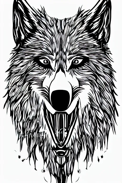 Image similar to Psychotic crisis portrait of a wolf head. very detailed, lineart