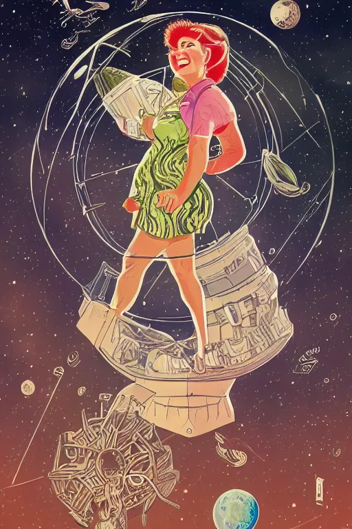 Image similar to beautiful detailed digital illustration cosmic, alice kramden on the moon, trending on artstation