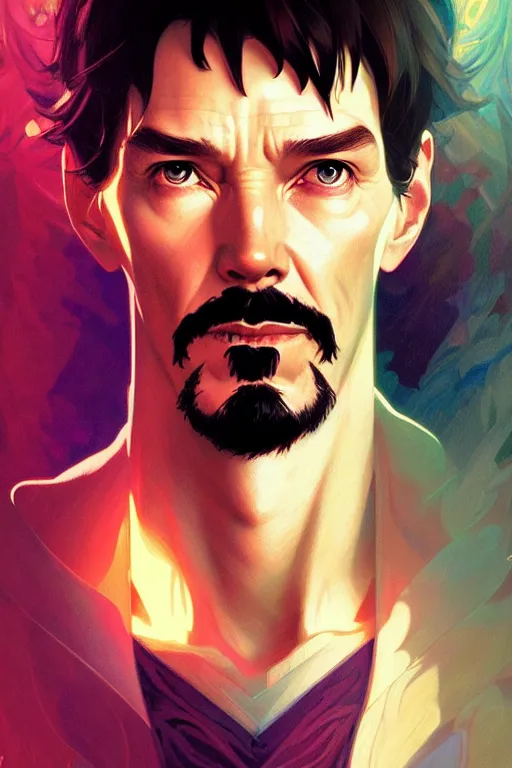 Prompt: a portrait of stephen strange, fantasy, sharp focus, intricate, elegant, digital painting, artstation, matte, highly detailed, concept art, illustration, ambient lighting, art by ilya kuvshinov, artgerm, alphonse mucha, and greg rutkowski