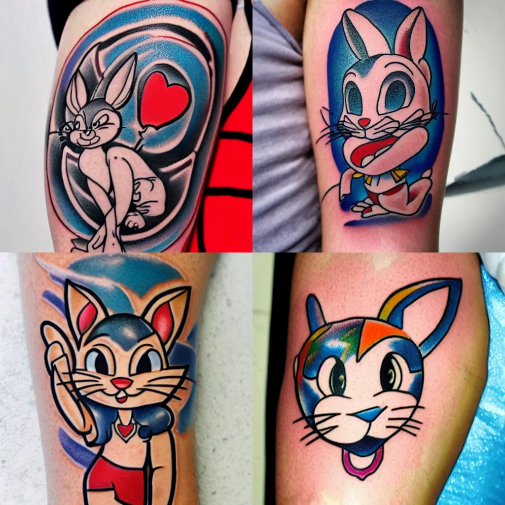Prompt: sailor jerry tattoo of lola bunny