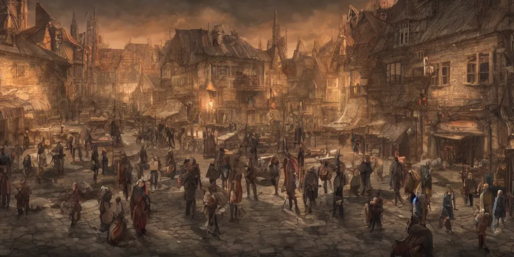 Image similar to empty marketplace full of merchants in an old medieval town, fantasy apocalypse, digital art, 4 k,