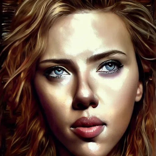 Image similar to hyper realistic candid portrait mixed media painting of beautiful Scarlett Johansson as a greek goddess, hyper detailed, realistic eyes, cinematic lighting, masterpiece