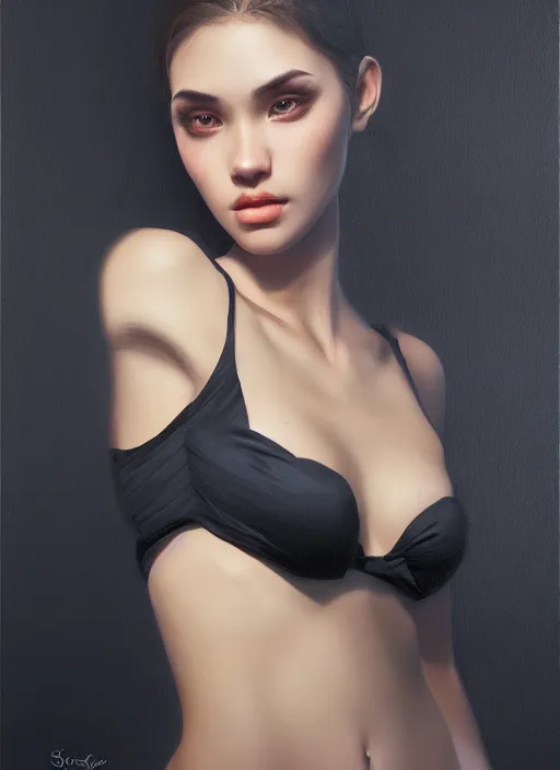 Image similar to photo of a gorgeous young woman in a dark studio, low key, in the style of stefan kostic, realistic, sharp focus, 8k high definition, insanely detailed, intricate, elegant, art by stanley lau and artgerm