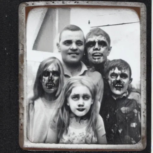 Image similar to family photo of a zombie family poloroid,