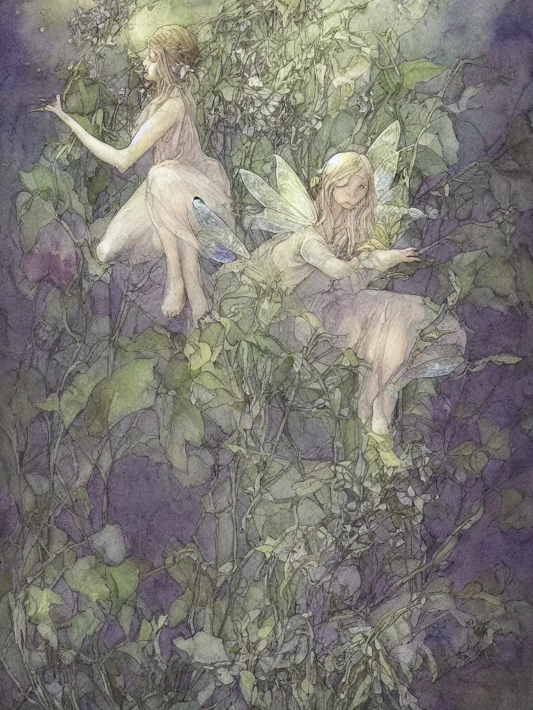 Image similar to study of a flower fairy, illustration, watercolor, alan lee, detailed, pretty, ethereal,