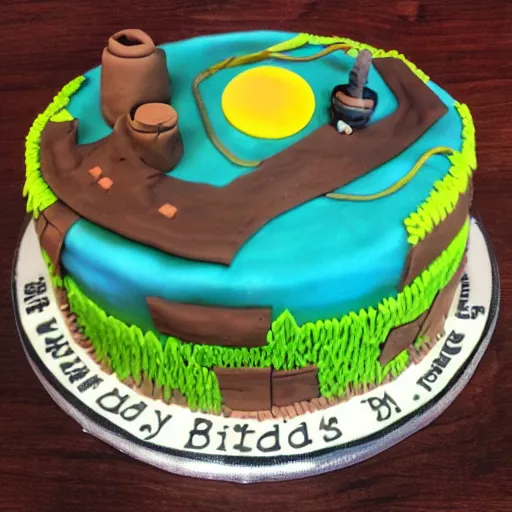 Prompt: an Outer Wilds themed birthday cake