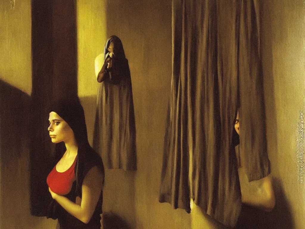 Image similar to strip club, portrait of arab young girl in a burqa by michael sowa