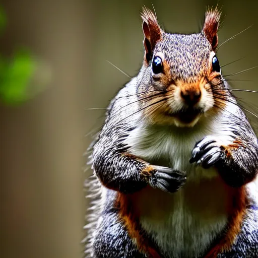 Prompt: award winning mational geographic photo of a squirrel wearing a tuxedo