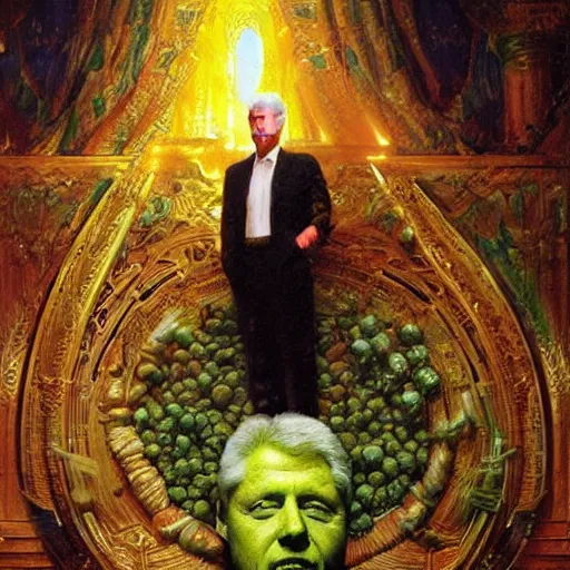 Image similar to bill clinton made of vegetables!!!, radiant light, caustics, heroic, bright iridescent light, by gaston bussiere, bayard wu, greg rutkowski