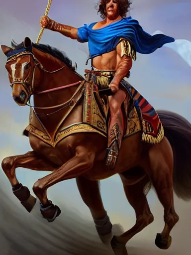 Prompt: a olimpic greek hero, laurels of glory, returns triunphantly mounted in a horse. full of pride. victorirous. prideful.. intricate, elegant, highly detailed, digital painting, artstation, concept art, sharp focus, illustration, by justin gerard and artgerm, 8 k
