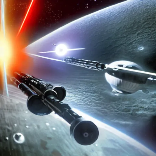 Image similar to space battle of second death star by dali, epic scope, cinematic lighting.