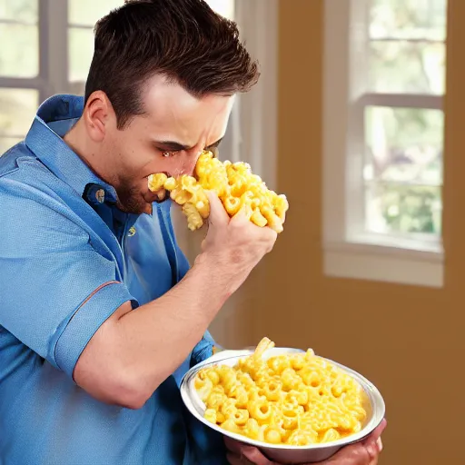 Image similar to man vomiting kraft mac and cheese