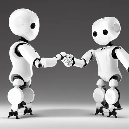 Prompt: detailled robots standing in a circle shaking hands