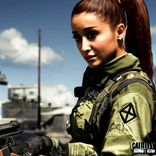 Image similar to Ariana Grande in Call of Duty, 4k