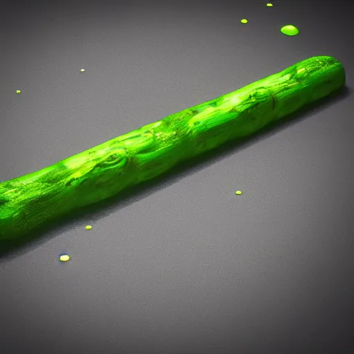 Image similar to wooden staff splattered with green slime, octane render