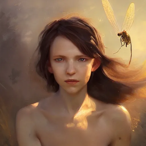 Image similar to a portrait of a female gelfling with dragonfly wings, fullbody, ultra high detailed, oil painting, greg rutkowski, charlie bowater, yuumei, yanjun cheng, unreal 5, daz, hyperrealistic, octane render, rpg portrait, dynamic lighting, fantasy art, beautiful face