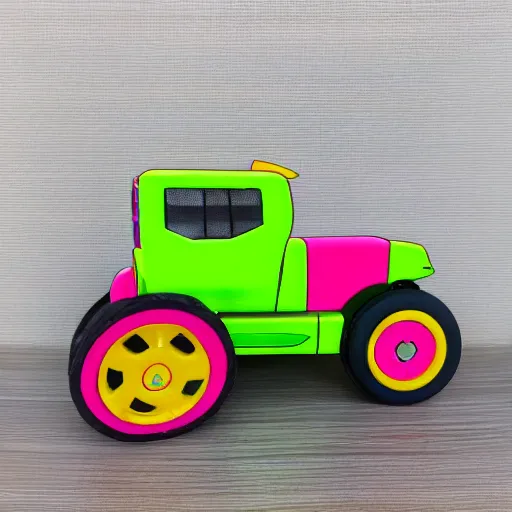 Prompt: a very soft persian pink plush john deere tractor with pluche