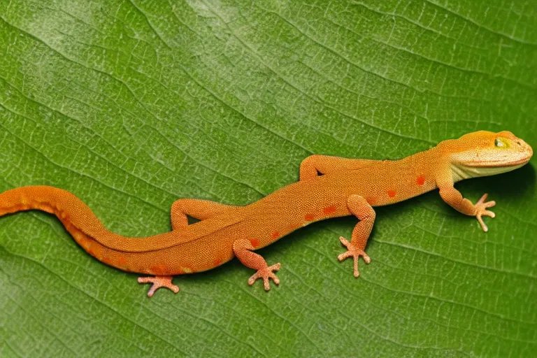 Image similar to a gecko hanging from a leaf