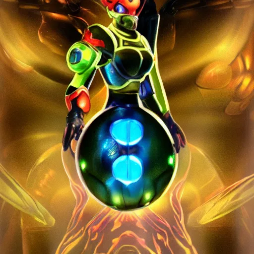 Image similar to a really shiny translucent metroid from the metroid series