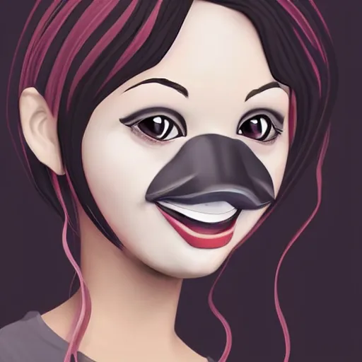 Image similar to cartoon illustration of a girl with a troll face mask, artstation