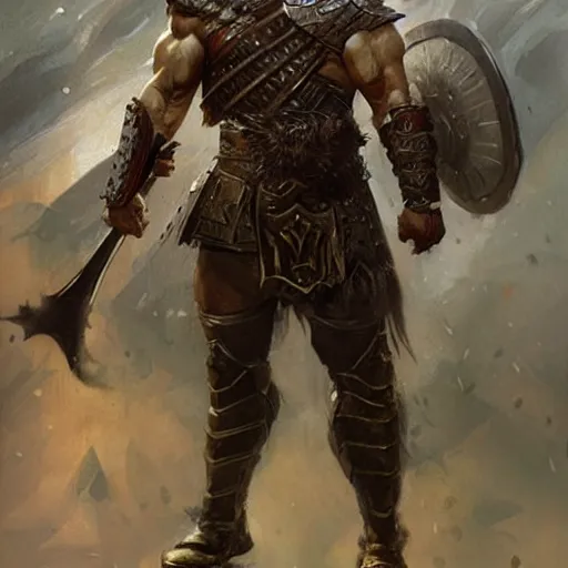 Prompt: a fierce and muscular male warrior in full armor, muscular, handsome, fantasy character portrait by greg rutkowski, gaston bussiere, craig mullins, simon bisley