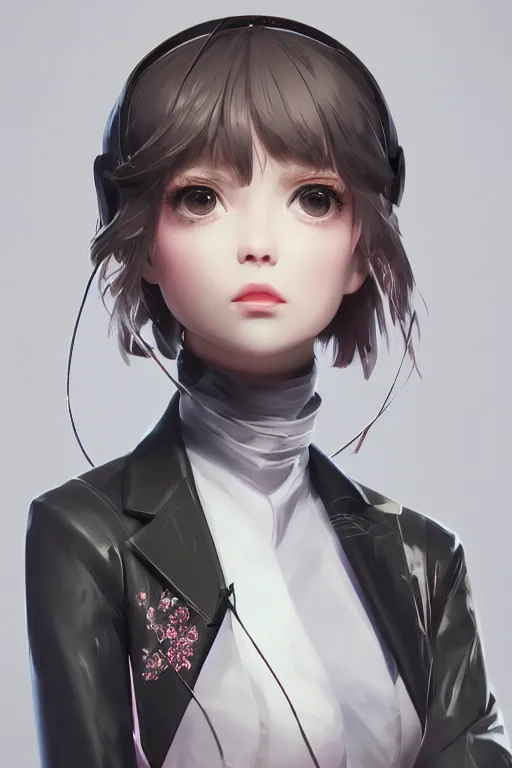 Prompt: classy elegant sophisticated very up close portrait of a cute dainty girl, cyber future jacket, ultra detailed wire decoration, black future mechanical transparent scarfbig eyes, fantasy art by nixeu and guweiz and ilya kuvshinov, sleek curves, intricate sharp focus, trending on artstation hq, deviantart, pinterest, unreal engine 5, 4 k uhd image