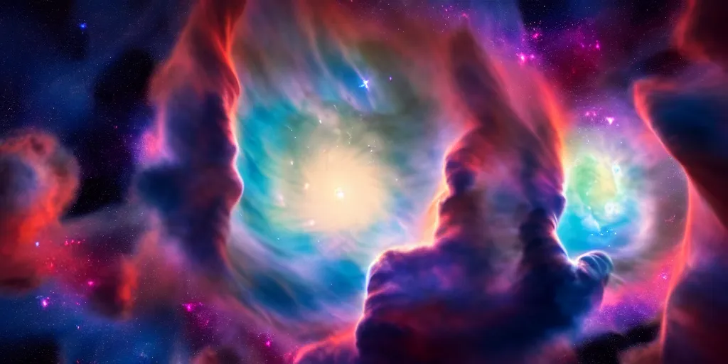 Image similar to beautiful peaceful dreamy painting of a content carina nebula and black hole, 8k, hyper realism, trending on artstation, octane render