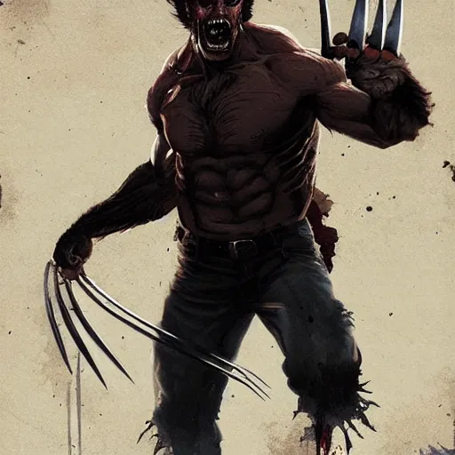 Prompt: Wolverine as a zombie, trending on artstation, ultra detailed, 8k, character illustration by Greg Rutkowski, Thomas Kinkade.