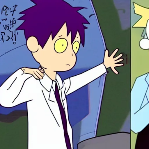 Image similar to Shinji Ikari meets rick and morty in new series crossover