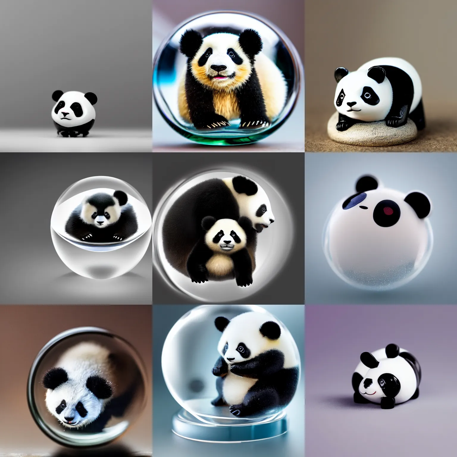Prompt: Small panda contained within a glass pokeball, XF IQ4, 150MP, 50mm, F1.4, ISO 200, 1/160s, natural light, Adobe Lightroom, photolab, Affinity Photo, PhotoDirector 365, 4k, trending on Artstation, award-winning