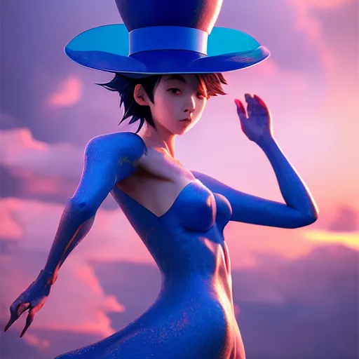 Image similar to blue sky dragon by wlop, wearing a tophat by ilya kuvshinov, rtx reflections, octane 1 2 8 k, extreme high intricate details, digital abstract art by ross tran, medium shot, close up shot, composition by sana takeda, lighting by greg rutkowski