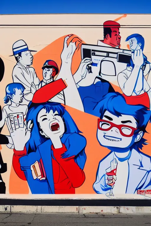 Image similar to crips tagging mural about reddit, realistic, art by tafy laplanche, colored by hiroshi nagai