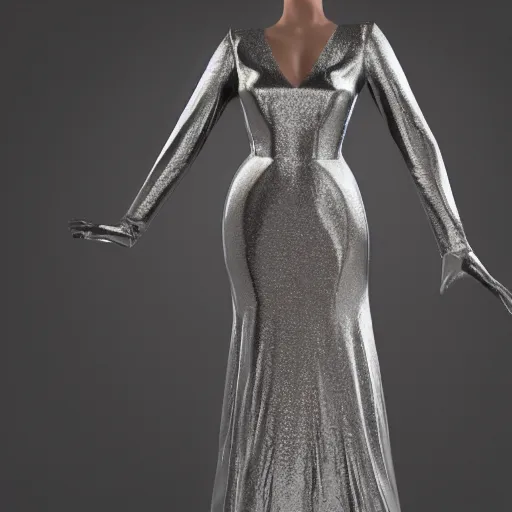 Image similar to a dress created with aluminim foil. octane render
