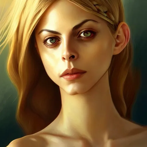 Image similar to Willa Holland with blonde hair as Kid Flash, western, D&D, fantasy, intricate, elegant, highly detailed, digital painting, artstation, concept art, matte, sharp focus, illustration, art by Artgerm and Greg Rutkowski and Alphonse Mucha