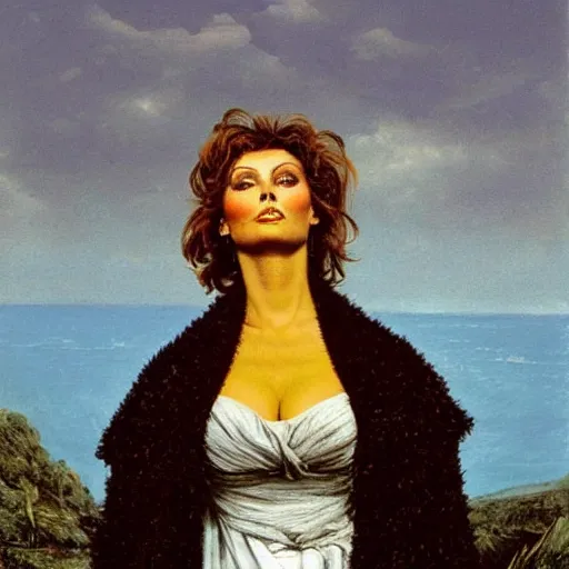 Image similar to sophia loren, painted by caspar david friedrich