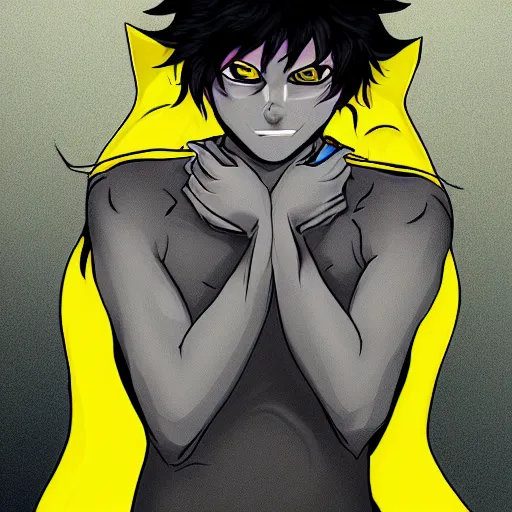 Image similar to karkat vantas, detailed art, gray skin, yellow eyes, yellow horns