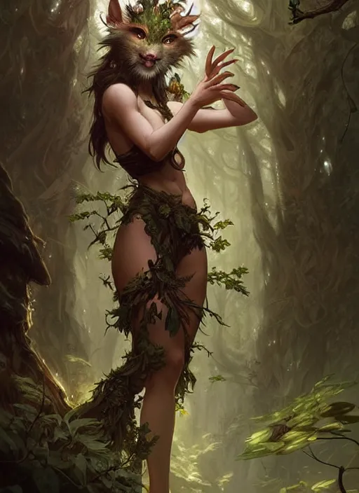 Image similar to a cute forest elemental, with fingers, fantasy, intricate, elegant, highly detailed, digital painting, artstation, concept art, wallpaper, smooth, sharp focus, illustration, art by artgerm and greg rutkowski and alphonse mucha