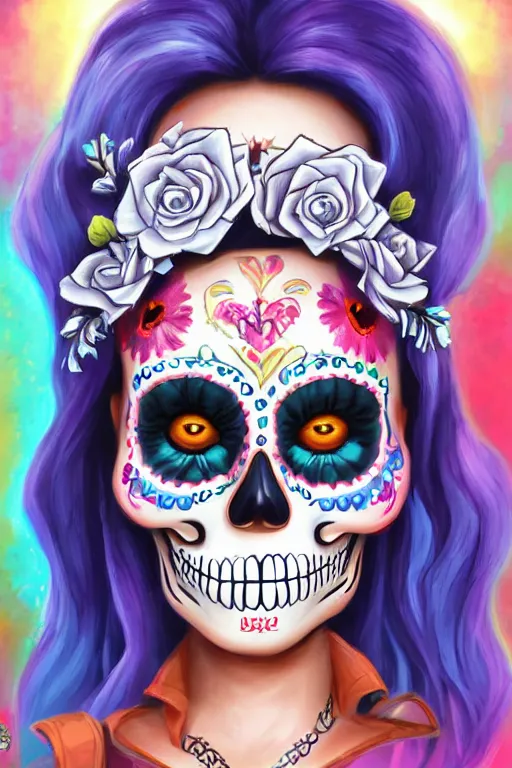 Image similar to Illustration of a sugar skull day of the dead girl, art by tyler edlin