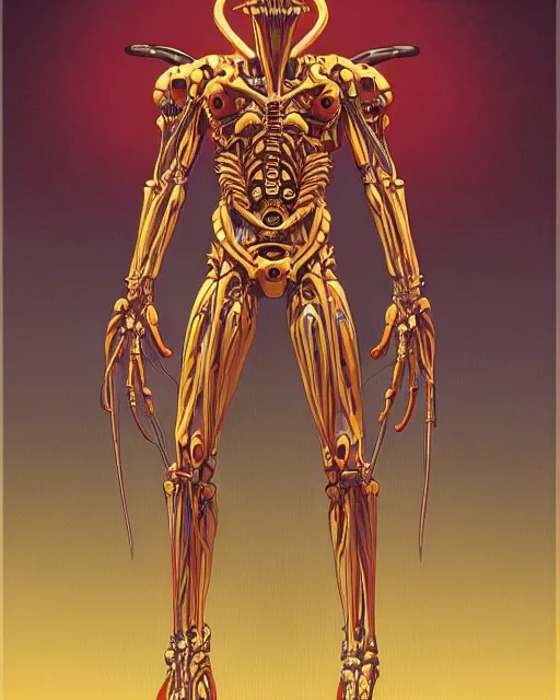 Image similar to full profile of evangelion xenomorph as vitruvian man by james jean and moebius, biomechanical, ultra wide angle, full body, no crop, golden ratio, ultra details, in the style of shusei nagaoka