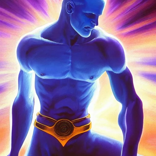 Prompt: Romanticism painting of Dr Manhattan, dramatic lighting. epic