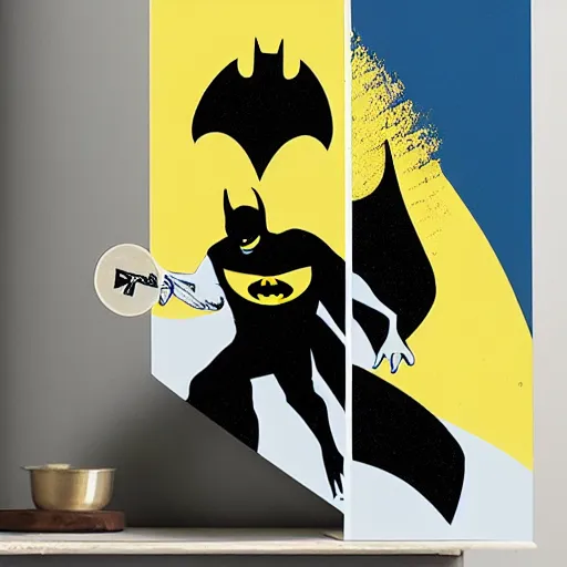 Image similar to die cut sticker of batman breakdancing, dripping paint